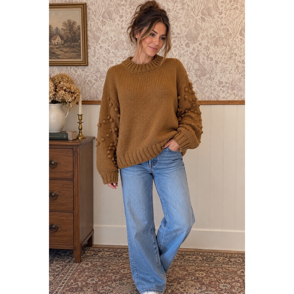 Blu Pepper Pom Pom Sleeve Knit Sweater – Size Large